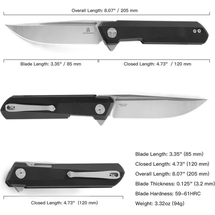 Couteau Bestech Bestechman Dundee Black Lame Acier D2 Manche G10 IKBS Linerlock Clip BTKMK01A - Livraison Gratuite