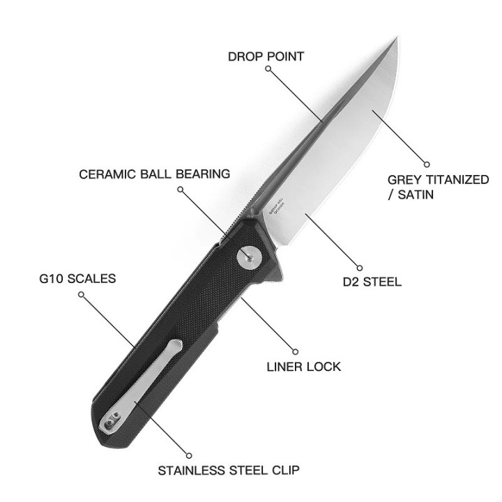Couteau Bestech Bestechman Dundee Black Lame Acier D2 Manche G10 IKBS Linerlock Clip BTKMK01D - Livraison Gratuite