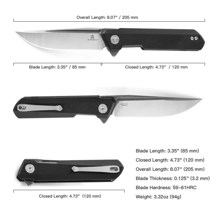 Couteau Bestech Bestechman Dundee Black Lame Acier D2 Manche G10 IKBS Linerlock Clip BTKMK01D - Livraison Gratuite