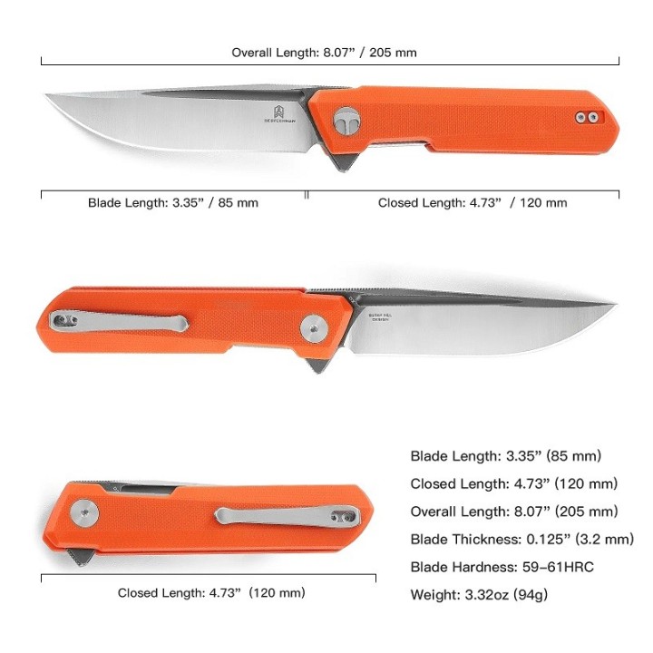 Couteau Bestech Bestechman Dundee Orange Lame Acier D2 Manche G10 IKBS Linerlock Clip BTKMK01H - Livraison Gratuite