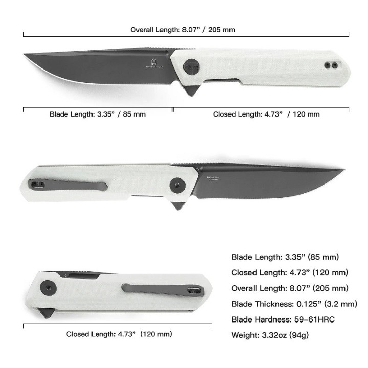 Couteau Bestech Bestechman Dundee White Lame Acier D2 Manche G10 IKBS Linerlock Clip BTKMK01I - Livraison Gratuite