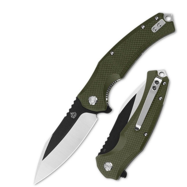 Couteau QSP Snipe Green Manche G10 Lame Acier D2 IKBS Linerlock Clip QS121B - Livraison Gratuite