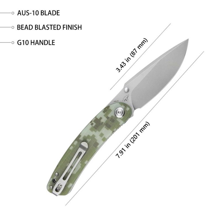 Couteau Kubey Momentum Digital Camo Lame Acier AUS-10 Manche G10 IKBS Linerlock Clip KUB344K - Livraison Gratuite