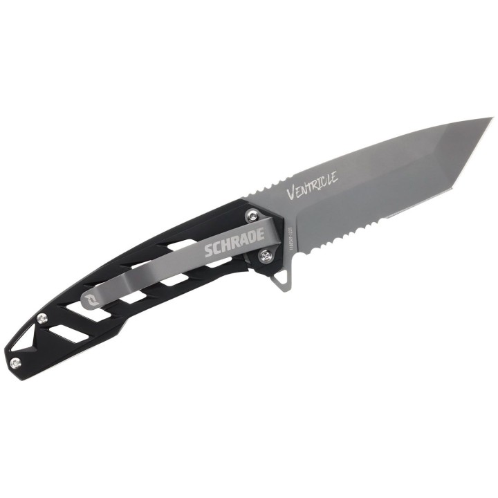 Couteau Schrade Ventricle Tanto Lame Acier AUS-10 Manche Aluminum Framelock Clip SCH1159322 - Livraison Gratuite