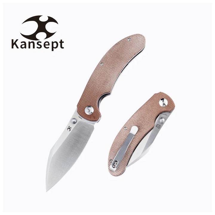 Couteau Kansept Nesstreet Brown Lame Acier CPM-S35Vn BW Manche Micarta IKBS Linerlock Clip K1039A1 - Livraison Gratuite