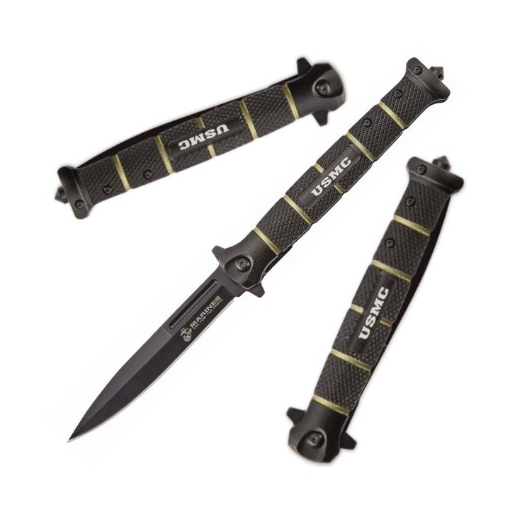 Couteau United Cutlery USMC Stiletto Lame Acier 420 Manche Aluminium Linerlock Clip UC3232 - Livraison Gratuite