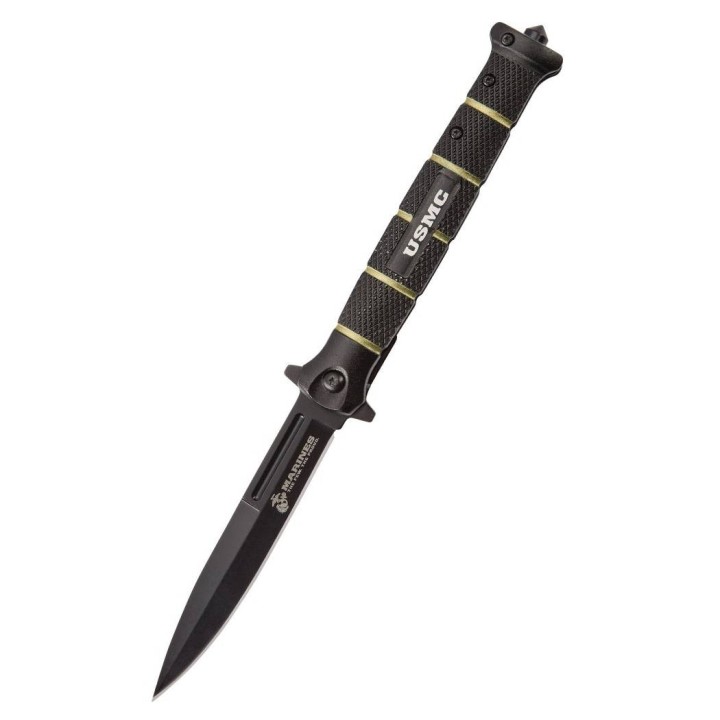 Couteau United Cutlery USMC Stiletto Lame Acier 420 Manche Aluminium Linerlock Clip UC3232 - Livraison Gratuite
