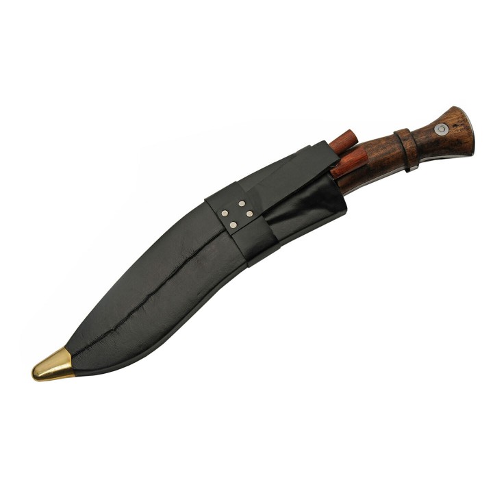 Couteau Kukkri Gurkha Service Kukri Army Combat Lame Acier Inox Manche Bois Etui Cuir + 2 Couteaux PA882450 - Livraison Gratuite
