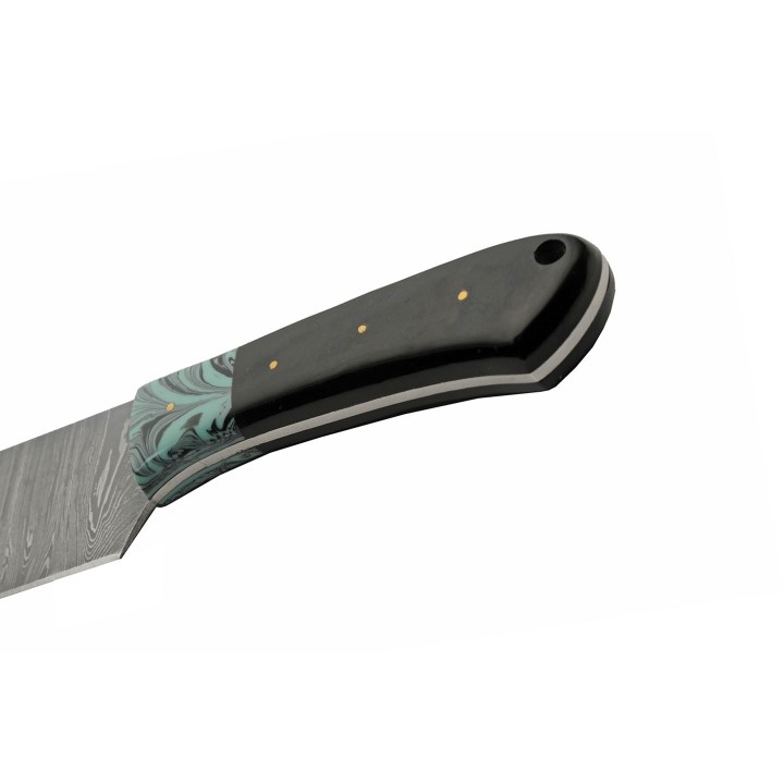 Couteau De Chasse Damas 256 Couches Manche Corne/Turquoise Etui Cuir DM1305 - Livraison Gratuite