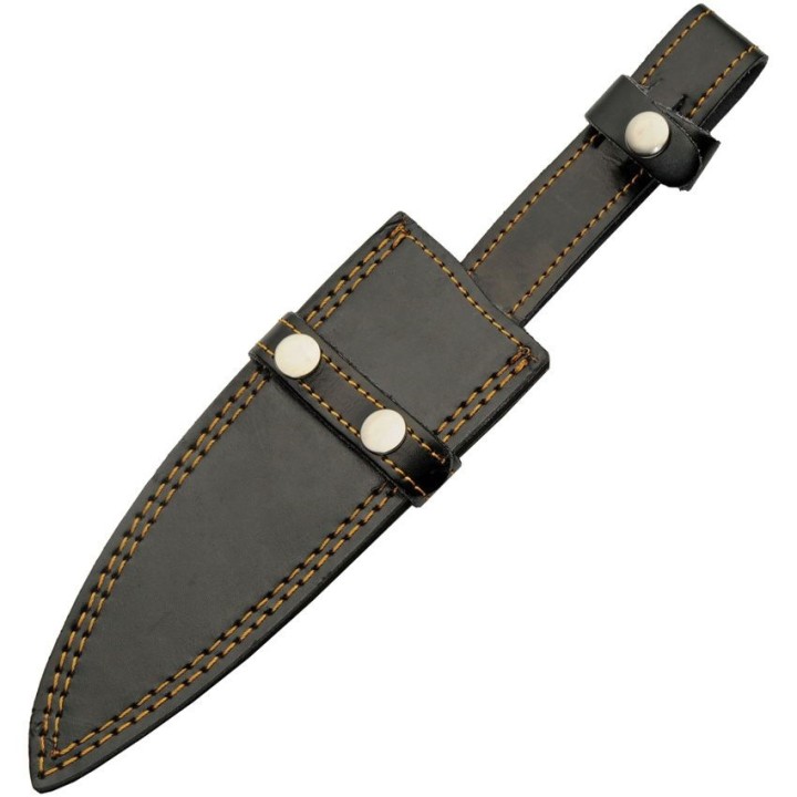 Couteau De Chasse Damas 256 Couches Manche Corne/Turquoise Etui Cuir DM1305 - Livraison Gratuite