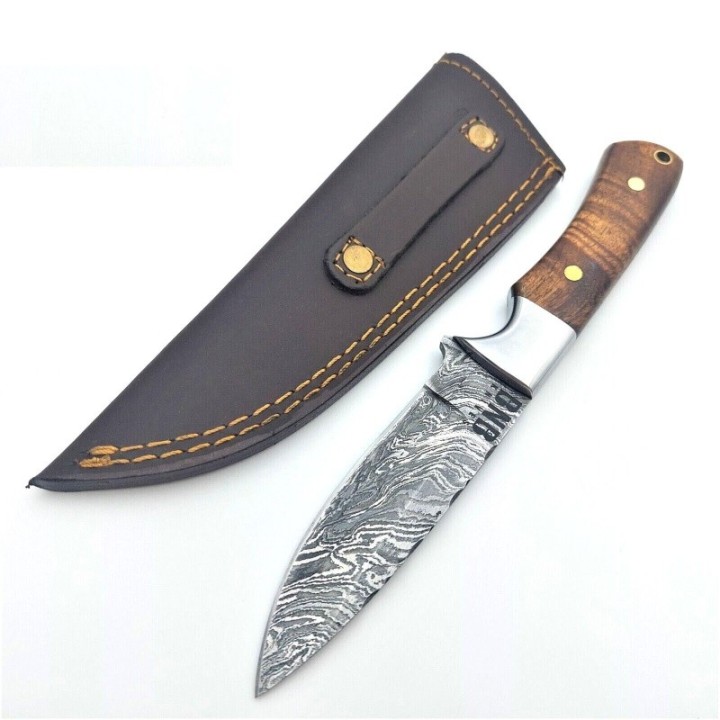 Couteau BuckNBear Classic Hunter Lame Acier Damas 256 Couches Manche Bois Etui Cuir BNB137198 - Livraison Gratuite