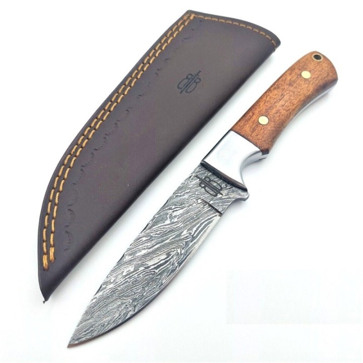 Couteau BuckNBear Classic Hunter Lame Acier Damas 256 Couches Manche Bois Etui Cuir BNB137198 - Livraison Gratuite