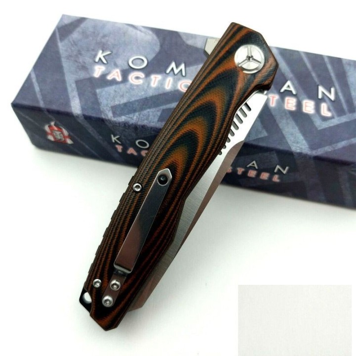 Couteau Komoran Lame Acier 9cr13MoV Manche G10 Black/Orange Linerlock Clip KO035 - Livraison Gratuite