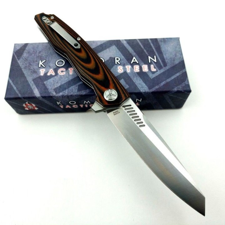 Couteau Komoran Lame Acier 9cr13MoV Manche G10 Black/Orange Linerlock Clip KO035 - Livraison Gratuite