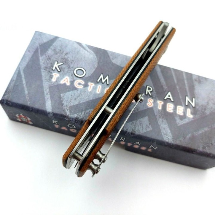 Couteau Komoran Brown Manche Micarta Lame Acier Inox Linerlock Clip KO038 - Livraison Gratuite