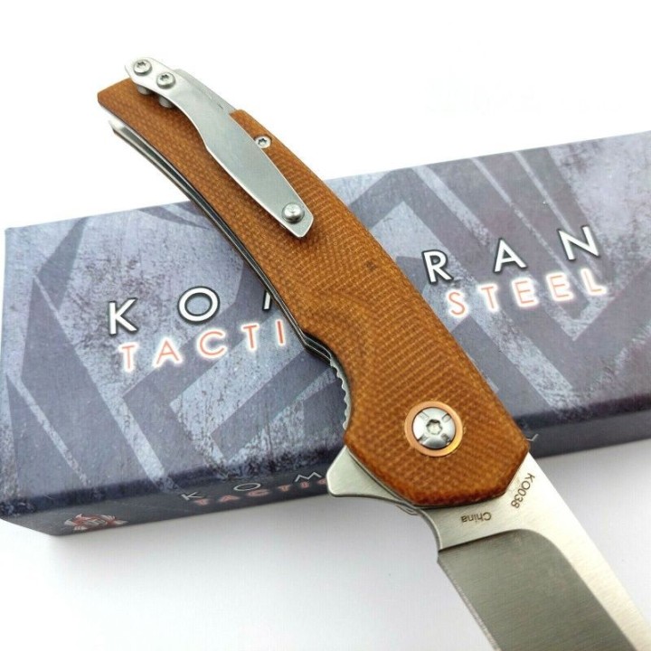 Couteau Komoran Brown Manche Micarta Lame Acier Inox Linerlock Clip KO038 - Livraison Gratuite