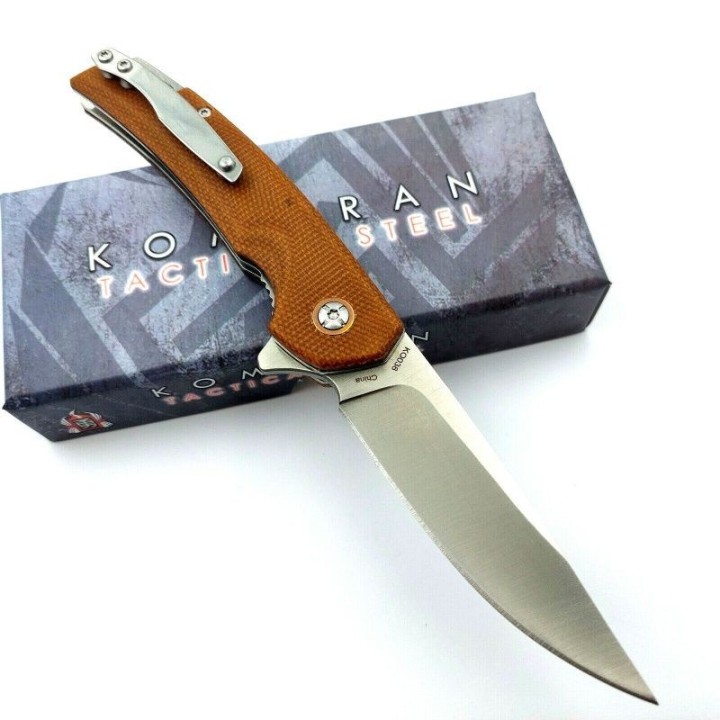 Couteau Komoran Brown Manche Micarta Lame Acier Inox Linerlock Clip KO038 - Livraison Gratuite