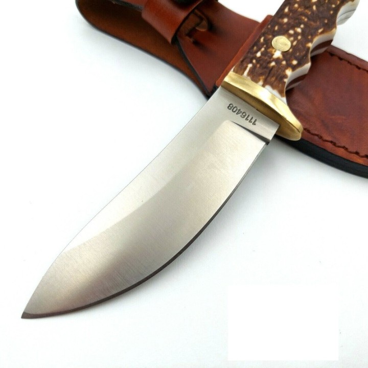 Couteau de Chasse Schrade Uncle Henry Lame Acier 7Cr17MoV Manche Staglon Etui Cuir SCH1116408 - Livraison Gratuite