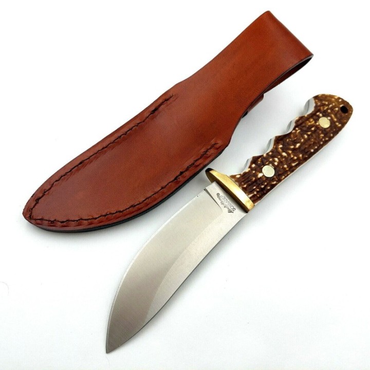 Couteau de Chasse Schrade Uncle Henry Lame Acier 7Cr17MoV Manche Staglon Etui Cuir SCH1116408 - Livraison Gratuite