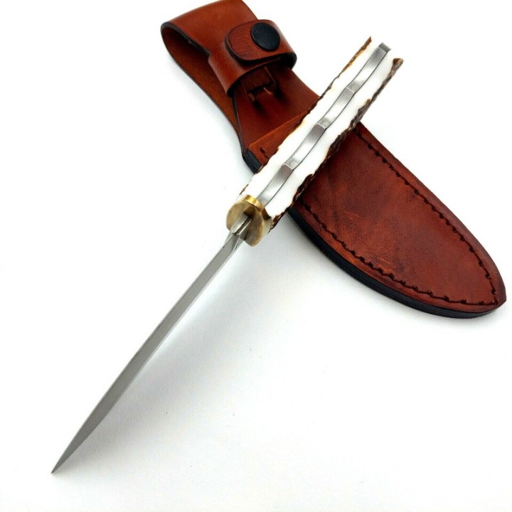 Couteau de Chasse Schrade Uncle Henry Lame Acier 7Cr17MoV Manche Staglon Etui Cuir SCH1116408 - Livraison Gratuite