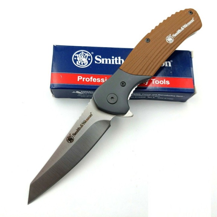 Couteau Smith&Wesson Stave Tan Manche G10 Lame Acier 8Cr13MoV Linerlock Clip SW1122569 - Livraison Gratuite