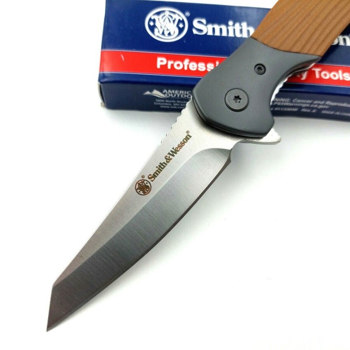 Couteau Smith&Wesson Stave Tan Manche G10 Lame Acier 8Cr13MoV Linerlock Clip SW1122569 - Livraison Gratuite