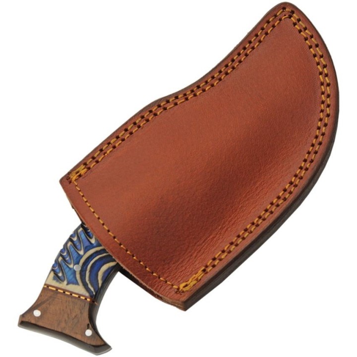 Couteau Skinner Damas Lame 256 Couches Manche Bois Blue Etui Cuir DM1333BL - Livraison Gratuite 
