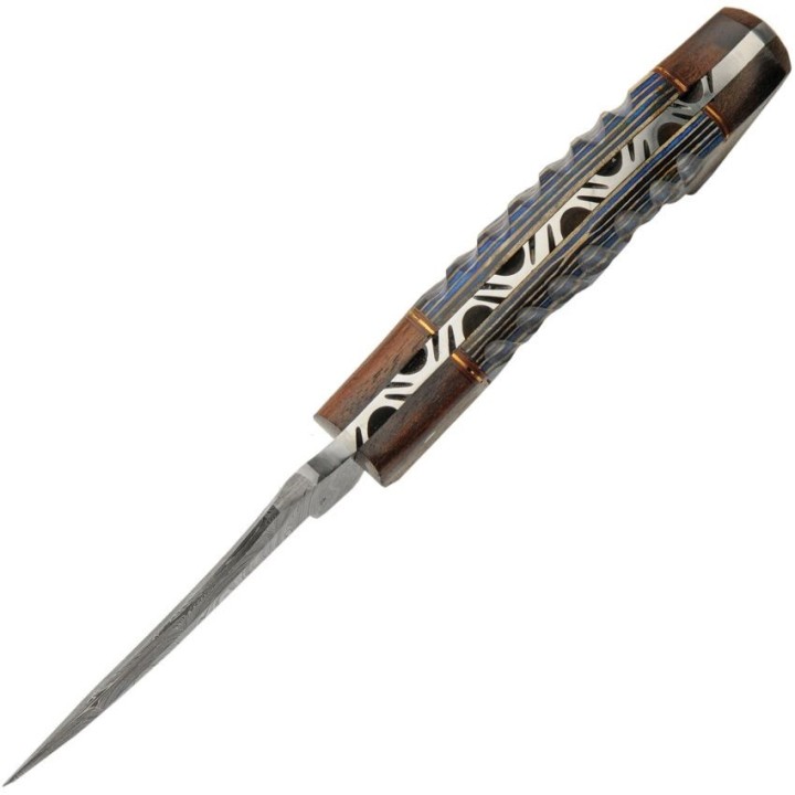 Couteau Skinner Damas Lame 256 Couches Manche Bois Blue Etui Cuir DM1333BL - Livraison Gratuite 