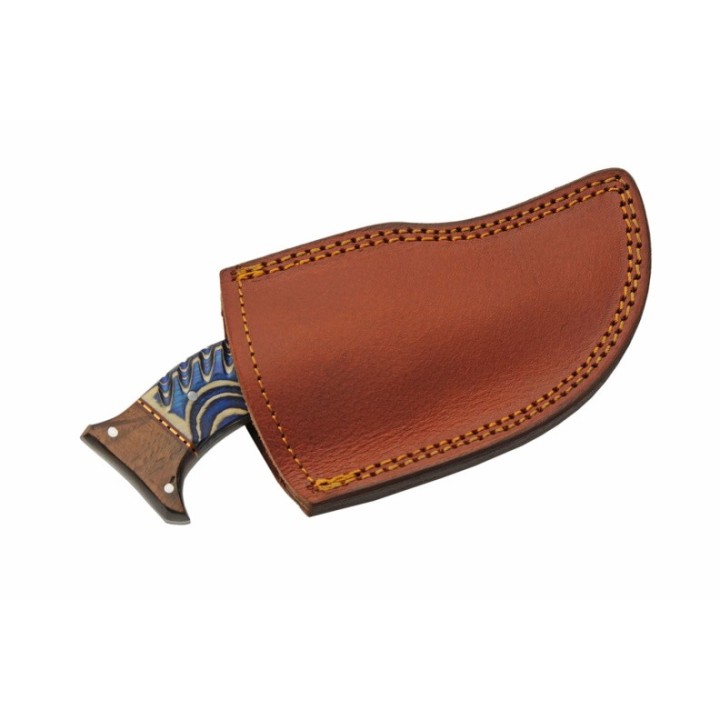 Couteau Skinner Damas Lame 256 Couches Manche Bois Blue Etui Cuir DM1333BL - Livraison Gratuite 