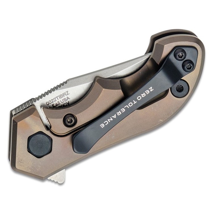 Couteau Zero Tolerance Small Galyean Bronze Manche Titane Lame Acier CPM-20CV IKBS Clip USA ZT0022TIBRZ - Livraison Gratuite