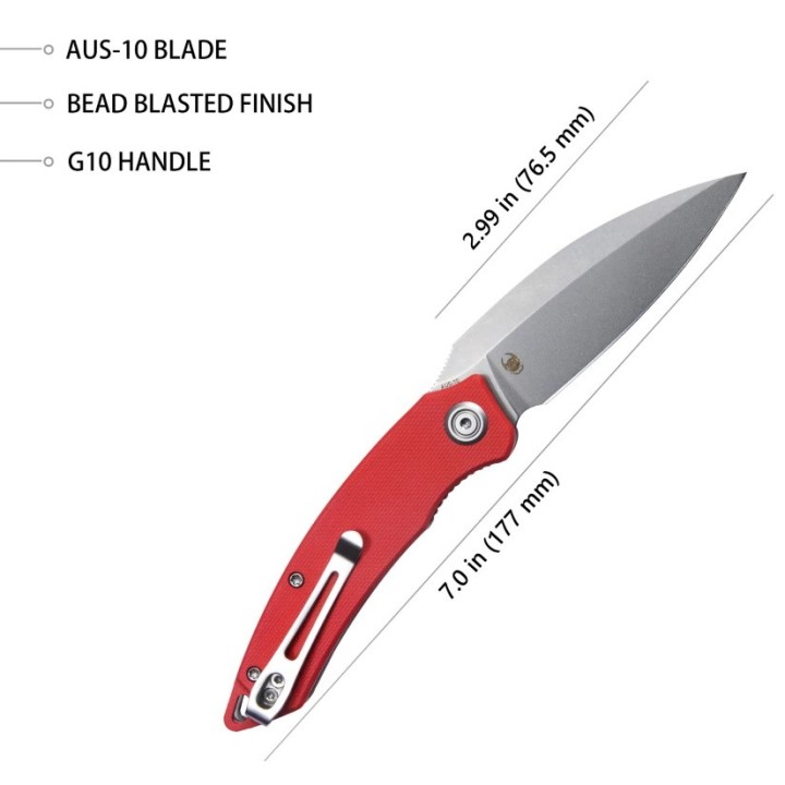 Couteau Kubey Leaf Red Manche G10 Lame Acier AUS-10 IKBS Linerlock Clip KUB333F - Livraison Gratuite