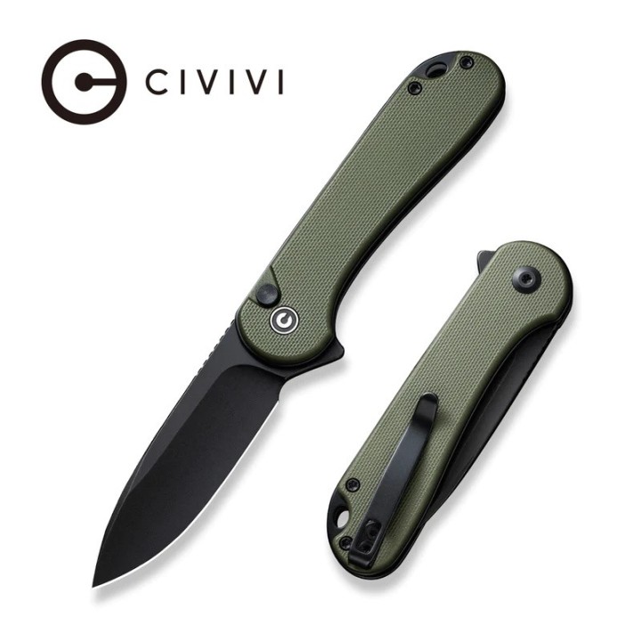 Couteau CIVIVI Elementum II Button Lock Green Lame Acier Nitro-V Black Manche G10 IKBS Clip CIVC18062P3 - Livraison Gratuite