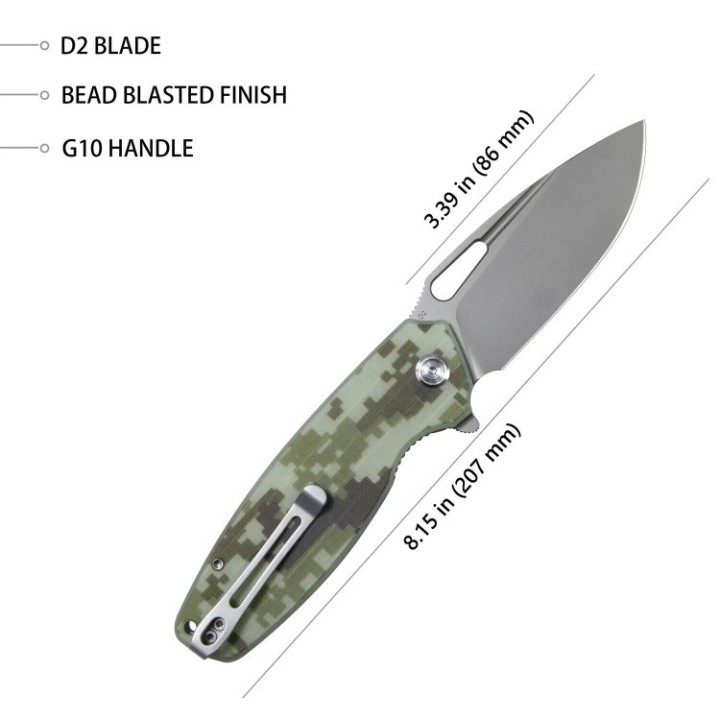 Couteau Kubey Tityus Camo Lame Acier D2 Bead Blasted Manche G10 IKBS Linerlock Clip KUB322K - Livraison Gratuite