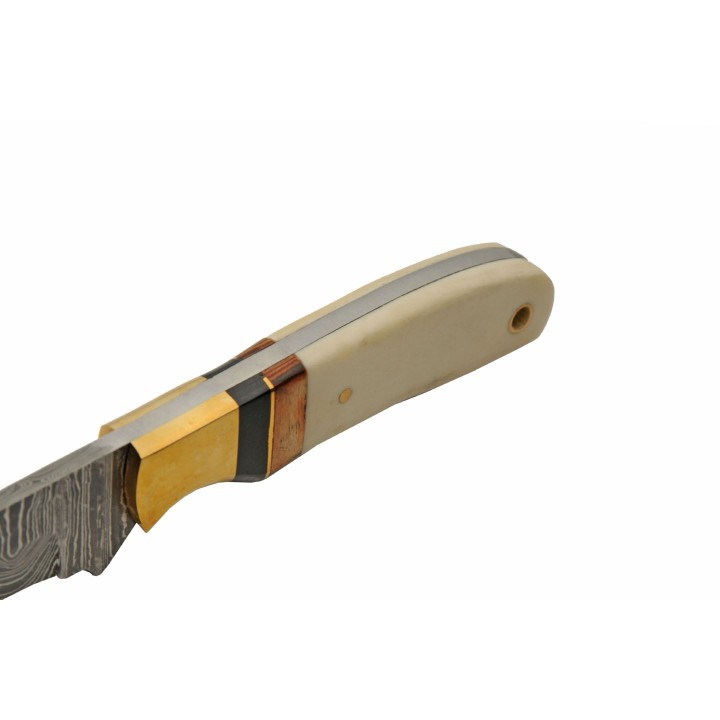 Couteau Skinner Damas Autumn Bone Lame Acier 256 Couches Manche Os Etui Cuir DM1340 - Livraison Gratuite