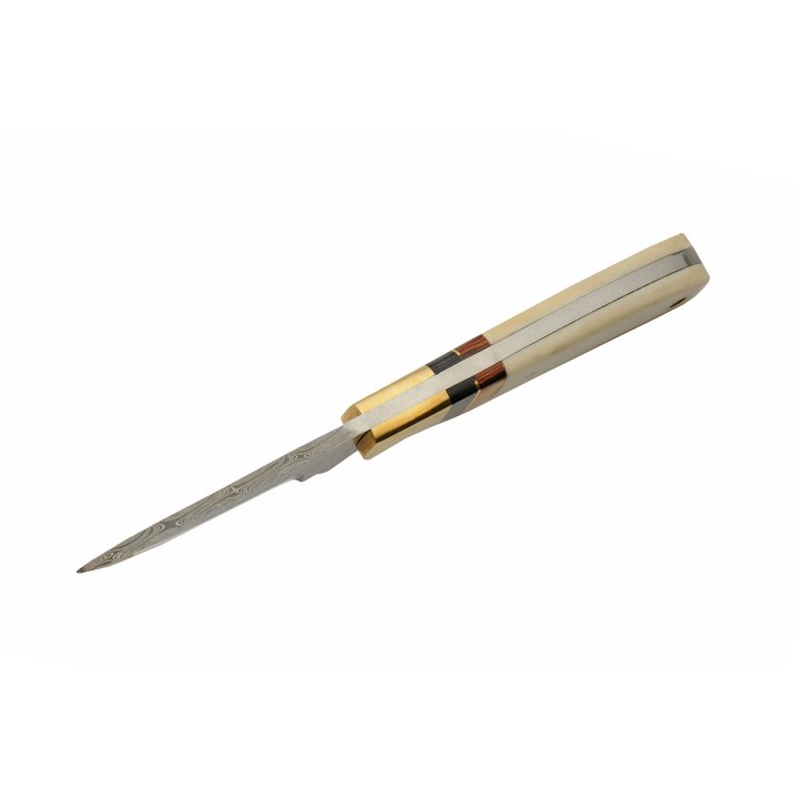Couteau Skinner Damas Autumn Bone Lame Acier 256 Couches Manche Os Etui Cuir DM1340 - Livraison Gratuite