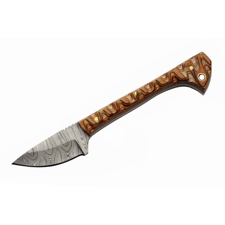 Couteau Skinner Damas 256 Couches Prideful Fang Caper Manche Bois Pakkawwod Brown Etui Cuir DM1320BR - Livraison Gratuite