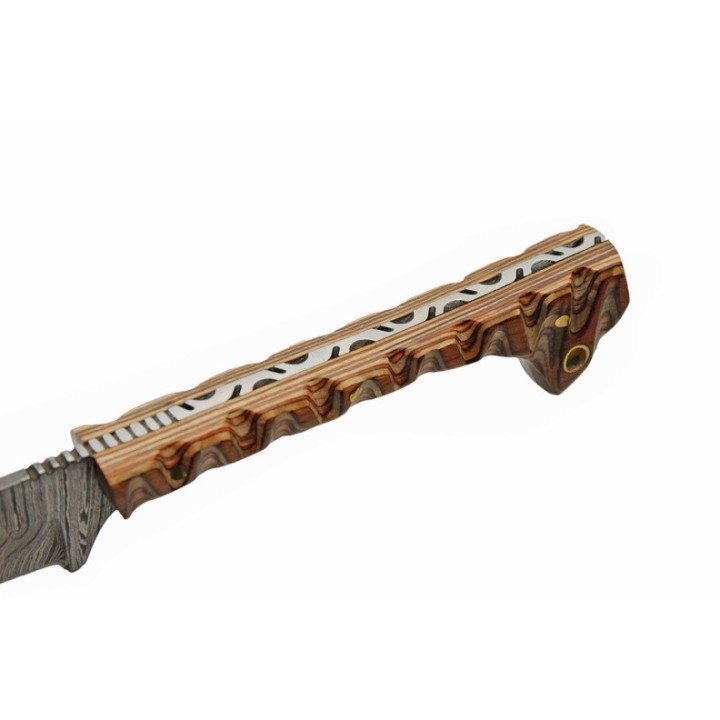 Couteau Skinner Damas 256 Couches Prideful Fang Caper Manche Bois Pakkawwod Brown Etui Cuir DM1320BR - Livraison Gratuite