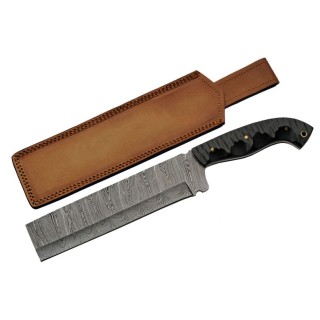 Couteau Couperet Damas Cleaver Lame 256 Couches Manche Micarta Etui Cuir DM1332 - Livraison Gratuite