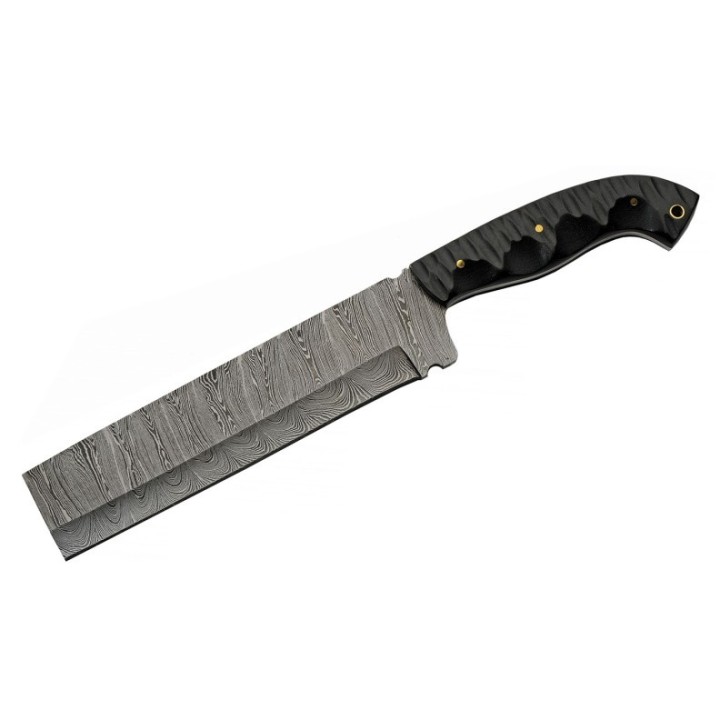 Couteau Couperet Damas Cleaver Lame 256 Couches Manche Micarta Etui Cuir DM1332 - Livraison Gratuite