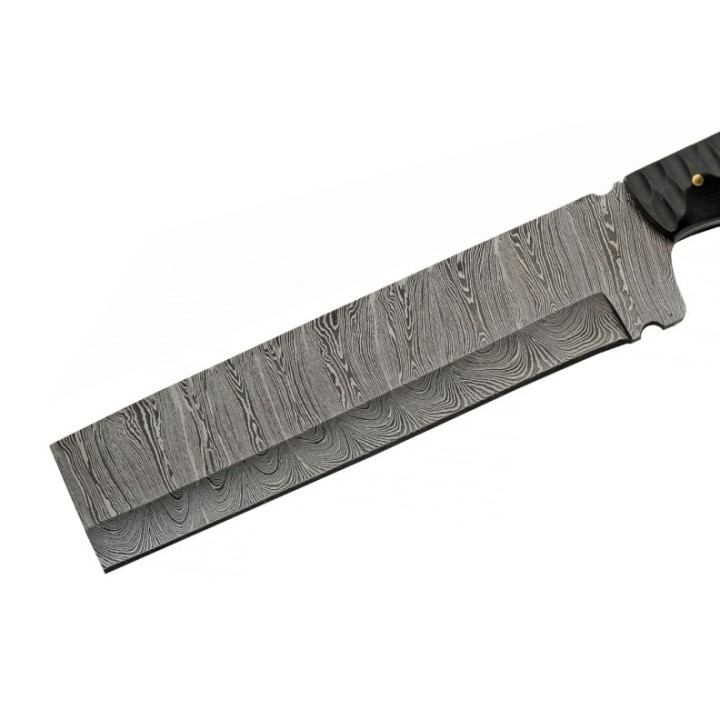 Couteau Couperet Damas Cleaver Lame 256 Couches Manche Micarta Etui Cuir DM1332 - Livraison Gratuite