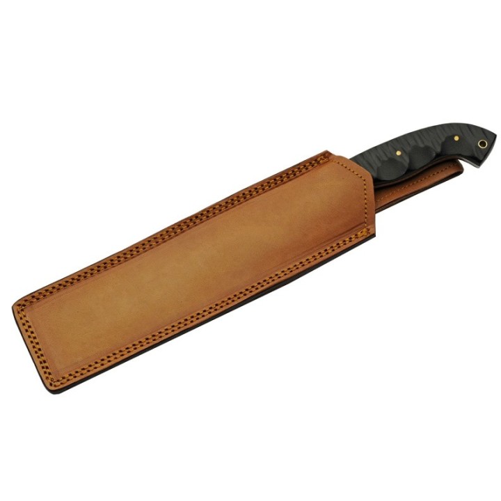 Couteau Couperet Damas Cleaver Lame 256 Couches Manche Micarta Etui Cuir DM1332 - Livraison Gratuite