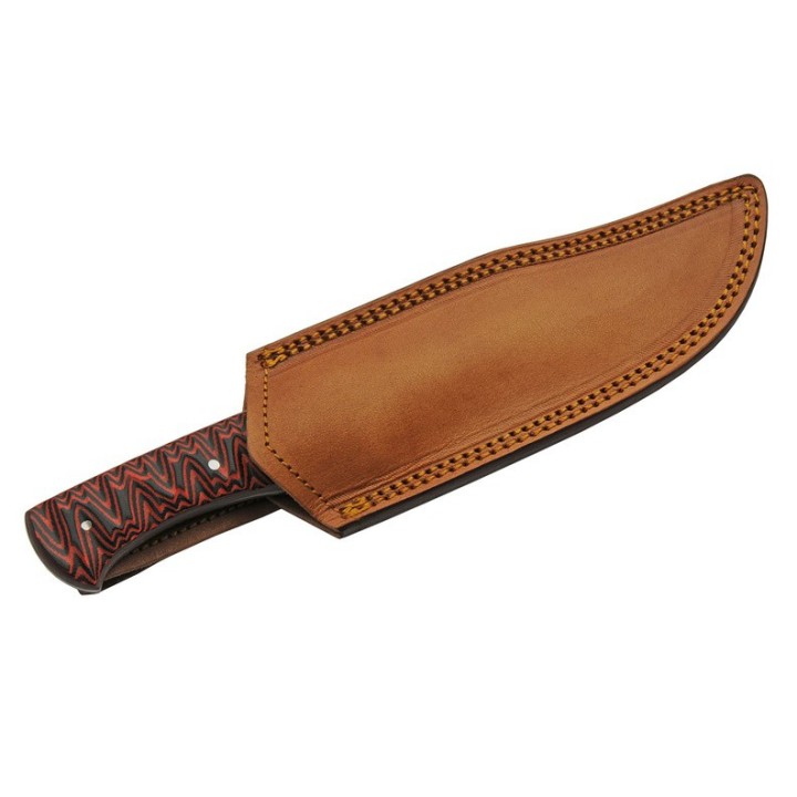 Couteau De Chasse Damas Magma Hunter Micarta Lame Acier Damas 256 Couches Etui Cuir DM1326 - Livraison Gratuite
