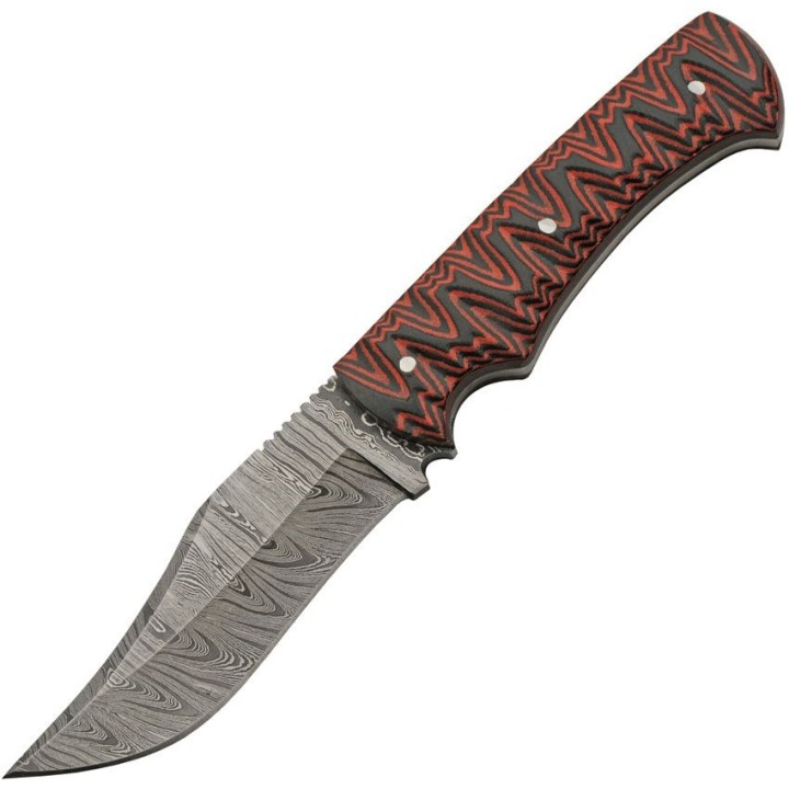 Couteau De Chasse Damas Magma Hunter Micarta Lame Acier Damas 256 Couches Etui Cuir DM1326 - Livraison Gratuite