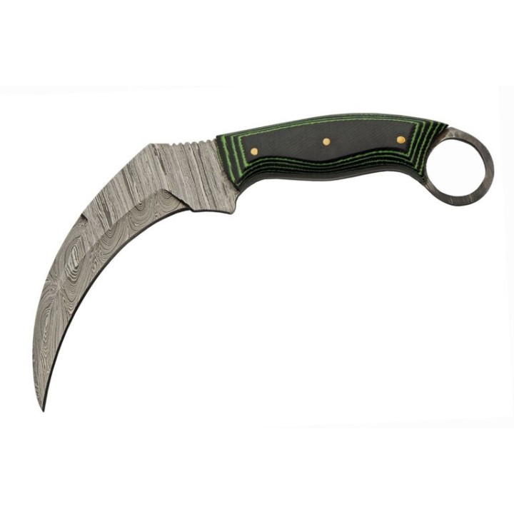 Couteau Damas Karambit Lame Acier 256 Couches Manche Micarta Etui Cuir DM1324 - Livraison Gratuite