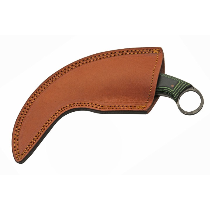 Couteau Damas Karambit Lame Acier 256 Couches Manche Micarta Etui Cuir DM1324 - Livraison Gratuite