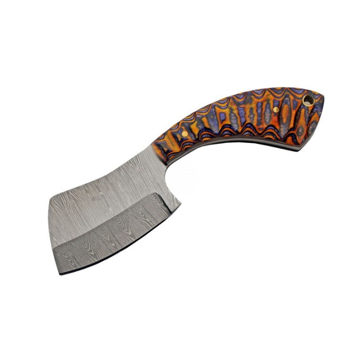 Couteau Damas Small Cleaver Lame Acier 256 Couches Manche Bois Etui Cuir DM1341 - Livraison Gratuite 