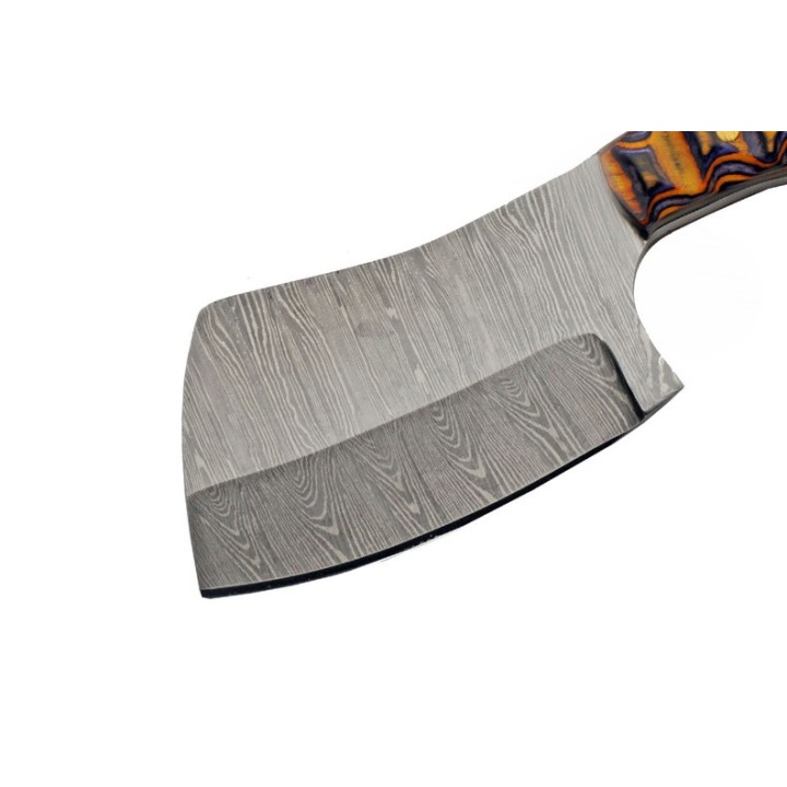 Couteau Damas Small Cleaver Lame Acier 256 Couches Manche Bois Etui Cuir DM1341 - Livraison Gratuite 
