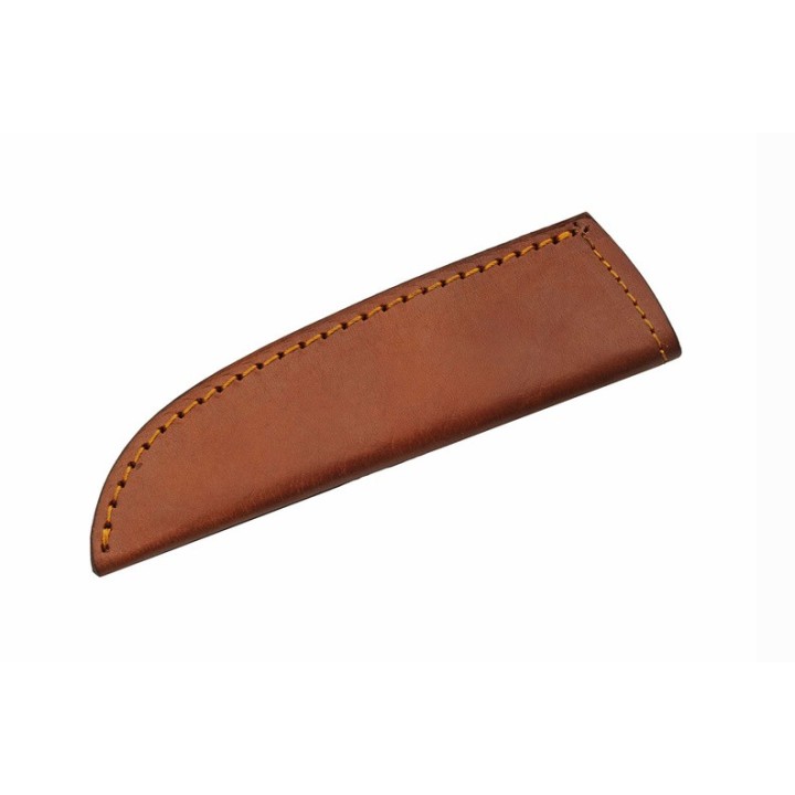 Couteau De Chasse Damas Lame 256 Couches Manche Os/Bois Etui Cuir DM1337 - Livraison Gratuite