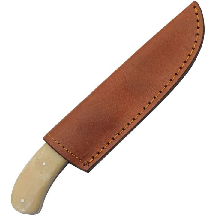Couteau De Chasse Damas Lame 256 Couches Manche Os/Bois Etui Cuir DM1337 - Livraison Gratuite