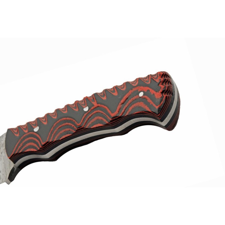 Couteau De Chasse Damas Magma Hunter Micarta Lame Acier Damas 256 Couches Etui Cuir DM1330 - Livraison Gratuite